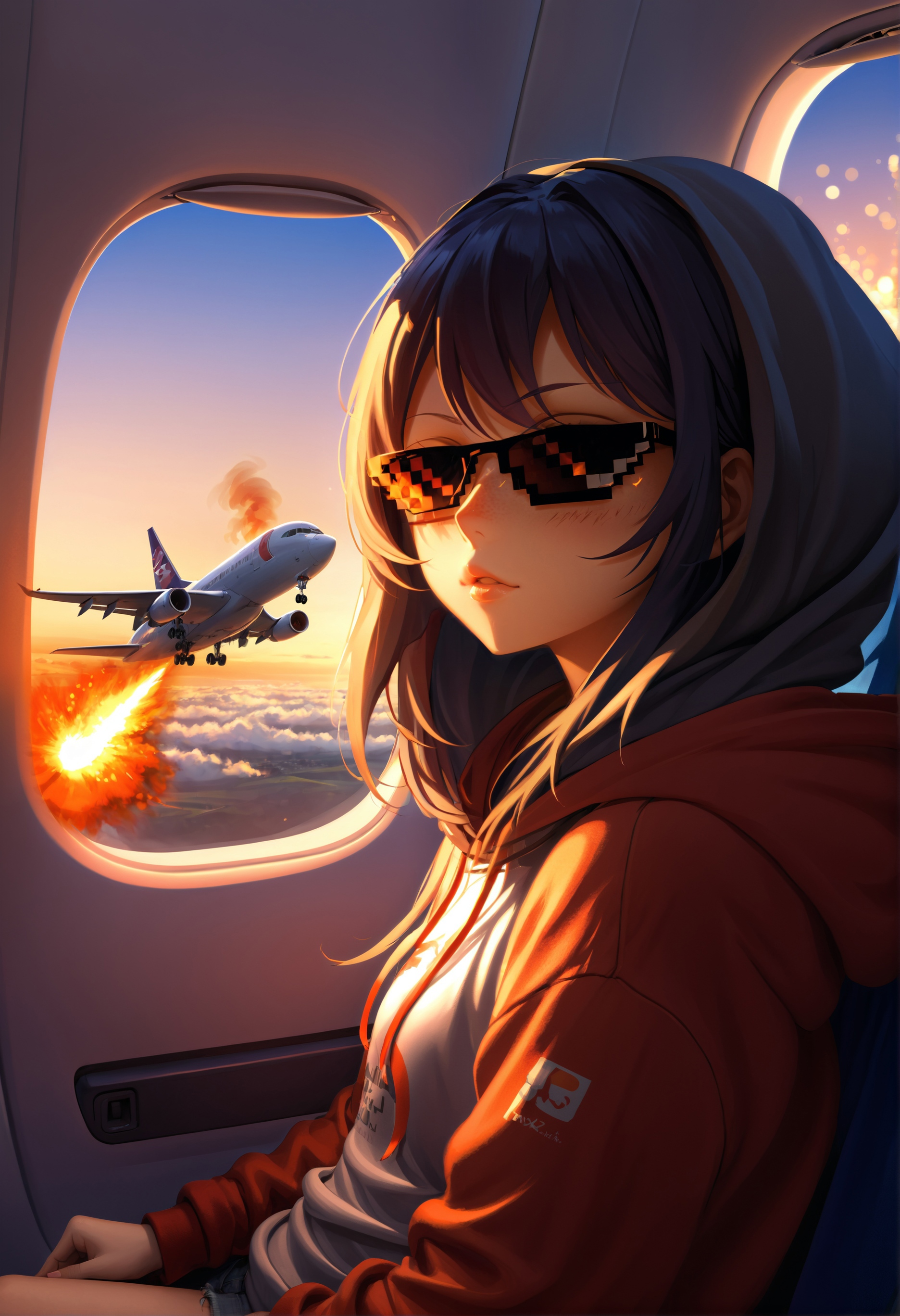 Mobile wallpaper: Anime, Sky, Airplane, Sunlight, Cloud, Original, Black  Hair, 852071 download the picture for free.